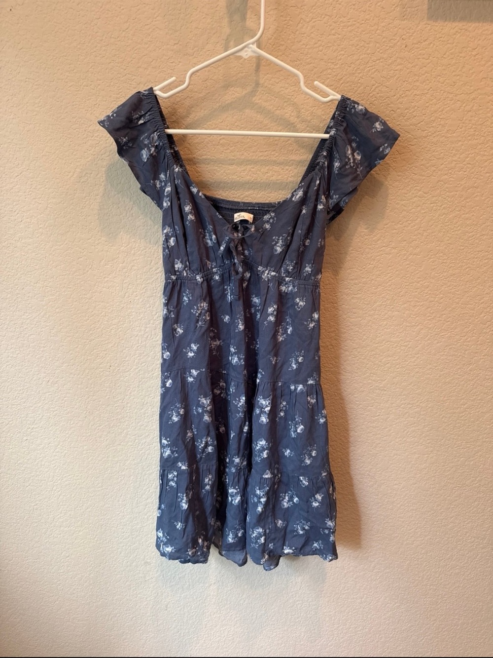 Hollister Navy Blue Floral Tie-Front Mini Dress